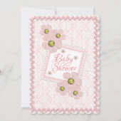 ベビーガールピンクフローラダマスクRickラック赤ちゃんシャワー 招待状 (正面)