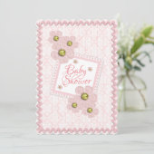 ベビーガールピンクフローラダマスクRickラック赤ちゃんシャワー 招待状 (スタンド正面)