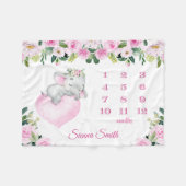 ベビーガールピンクフローラベビー象のマイルストーン名 フリースブランケット (正面(横))