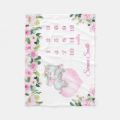 ベビーガールピンクフローラベビー象のマイルストーン名 フリースブランケット (正面)