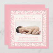 ベビーガールピンクフローラ写真誕生発表 案内状 (正面/裏面)