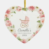 ベビーガールピンクフローラ初めてのクリスマス写真 セラミックオーナメント (正面)