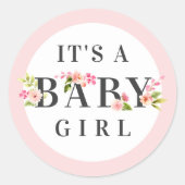 ベビーガールピンクフローラ水彩赤ちゃんシャワー ラウンドシール (正面)