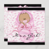 ベビーガールピンクブラックヒョウ赤ちゃんガールシャワー 招待状 (正面/裏面)