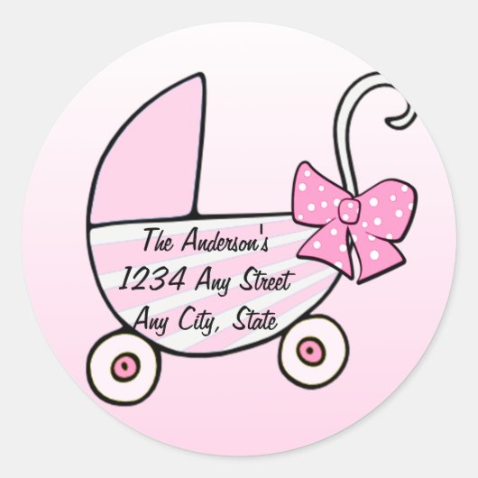 ベビーガールピンクベビー乳母車 ラウンドシール (正面)