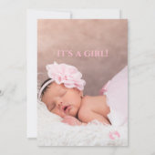 ベビーガールピンクベビー足誕生写真 案内状 (裏面)