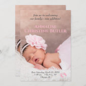 ベビーガールピンクベビー足誕生写真 案内状 (正面/裏面)