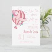 ベビーガールピンクホットエアバルーンシャワー招待状 招待状 (スタンド正面)