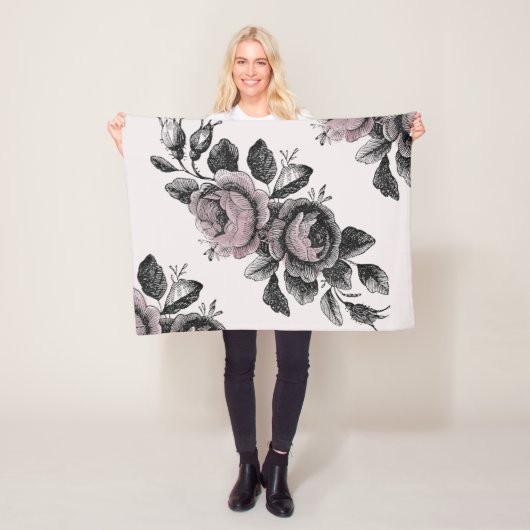 ベビーガールピンクホワイトブラックビクトリアンバラパターン フリースブランケット (インサイチュ)
