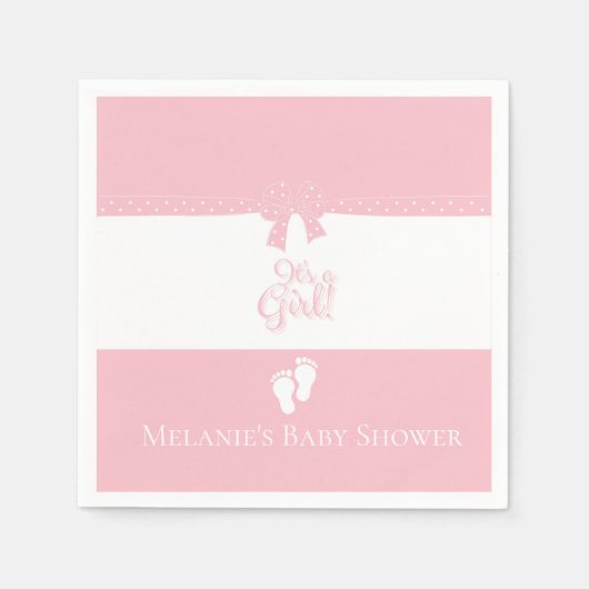 ベビーガールピンクボウズ&リトル足カスタム スタンダードカクテルナプキン (正面)