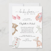 ベビーガールピンクボホウォーター色ベビーシャワーbyメール 招待状 (正面)