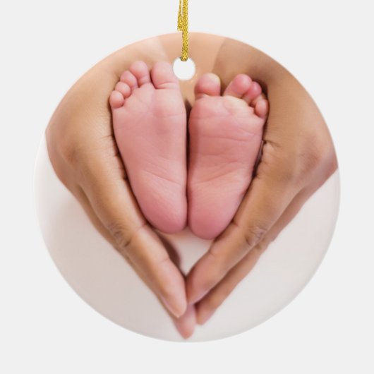 ベビーガールピンク写真初めてのクリスマス雪片 セラミックオーナメント (裏面)