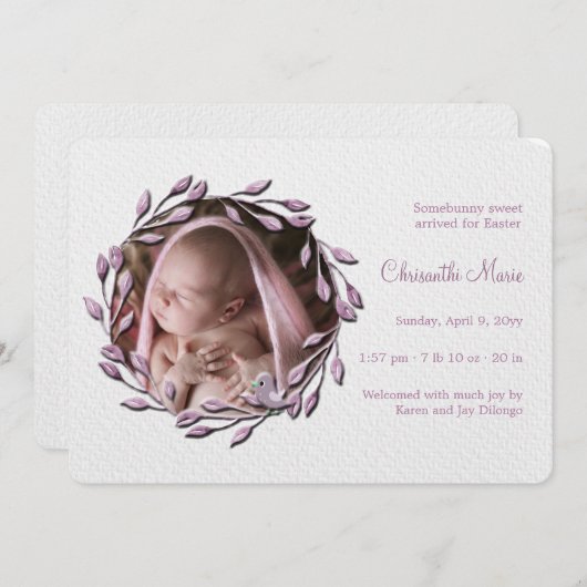 ベビーガールピンク写真誕生のお知らせ 案内状 (正面/裏面)