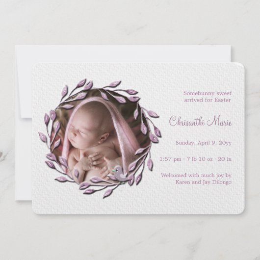 ベビーガールピンク写真誕生のお知らせ 案内状 (正面)