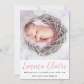 ベビーガールピンク大理石写真誕生発表 招待状 (正面)