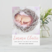 ベビーガールピンク大理石写真誕生発表 招待状 (スタンド正面)