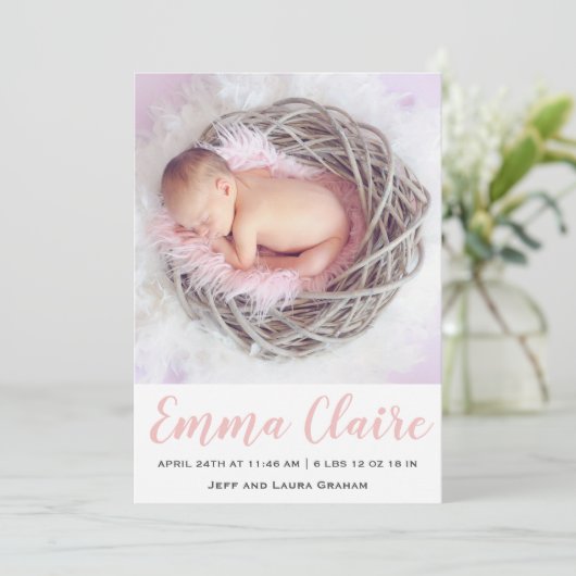 ベビーガールピンク大理石写真誕生発表 招待状 (スタンド正面)