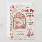 ベビーガールピンク女性のカーボーイフローラ1stバースデーフォト 招待状 (正面)