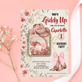 ベビーガールピンク女性のカーボーイフローラ1stバースデーフォト 招待状