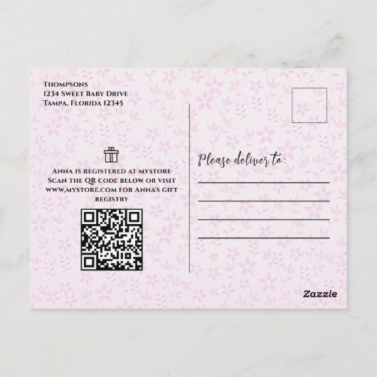 ベビーガールピンク水彩可愛いフローラ物干し ポストカード (裏面)