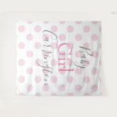 ベビーガールピンク水玉模様スクリプトベビーシャワー タペストリー (正面(横))