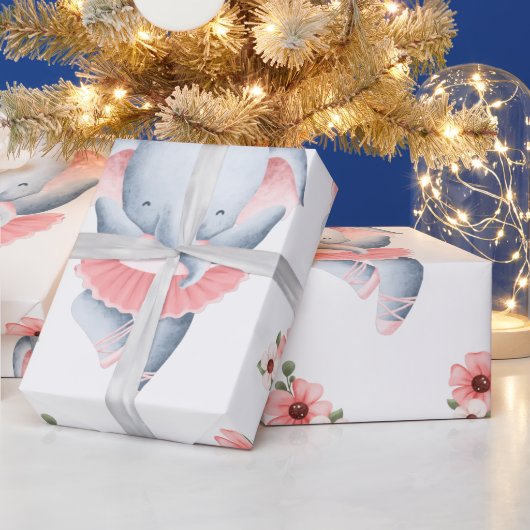 ベビーガールピンク象ラッピング紙 ラッピングペーパー (クリスマス)