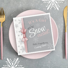 ベビーガールピンク雪に興奮するスノーフレーク・シャワー スタンダードランチョンナプキン