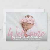 ベビーガールピンク1写真ウェルカム出産発表 招待状 (正面)
