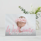 ベビーガールピンク1写真ウェルカム出産発表 招待状 (スタンド正面)