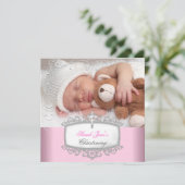 ベビーガールピンク《キリスト教》洗礼式や命名式バプティスクロスホワイト 案内状 (スタンド正面)