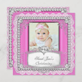 ベビーガールピンク《キリスト教》洗礼式や命名式バプティスクロレース 招待状 (正面/裏面)
