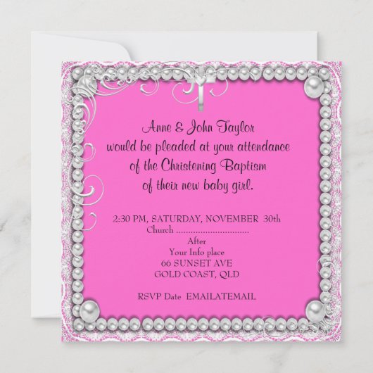 ベビーガールピンク《キリスト教》洗礼式や命名式バプティスクロレース 招待状