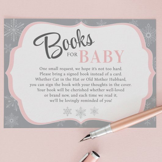 ベビーガールピンク&グレースノーフレーク冬のための本 エンクロージャーカード