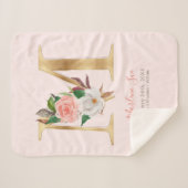 ベビーガールピンク&金ゴールド誕生統計 – レターM - シェルパブランケット (正面(横))