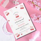 ベビーガールファースト誕生日さくらんぼ&ピンクボウかわいい シーズンカード