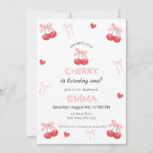 ベビーガールファースト誕生日さくらんぼ&ピンクボウかわいい シーズンカード (正面)