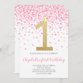 ベビーガールファースト誕生日ピンク紙吹雪ガールパーティー 招待状 (正面/裏面)