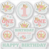ベビーガールファースト誕生日プリンセスクラウンピンクパーティー シール (正面)