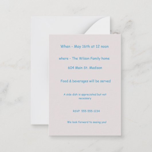 ベビーガールファースト誕生日招待状 ノートカード (裏面)