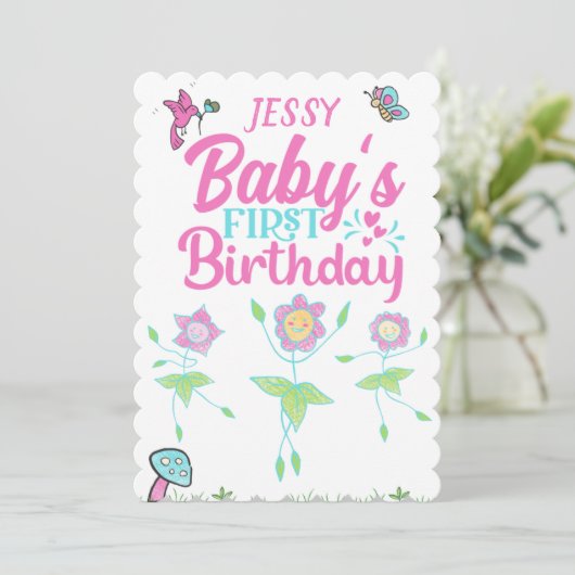 ベビーガールファースト誕生日  招待状 (スタンド正面)