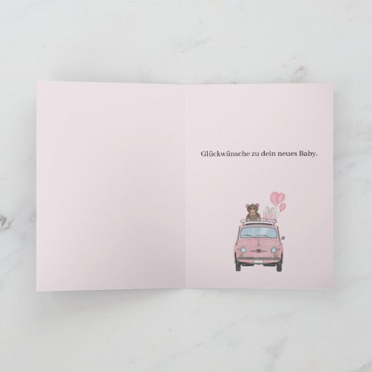 ベビーガールフィアット500ドイツおめでとう カード (内部)