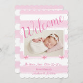 ベビーガールフォトウェルカムスクリプトガーリー誕生 案内状 (正面/裏面)