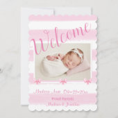 ベビーガールフォトウェルカムスクリプトガーリー誕生 案内状 (正面)