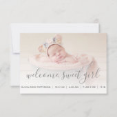 ベビーガールフォトグレークローバー誕生 案内状 (正面)