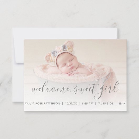 ベビーガールフォトグレークローバー誕生 案内状 (正面)