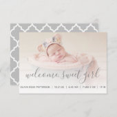 ベビーガールフォトグレークローバー誕生 案内状 (正面/裏面)