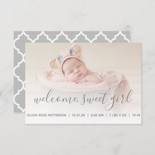 ベビーガールフォトグレークローバー誕生 案内状 (正面/裏面)