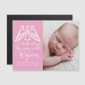 ベビーガールフォトピンクエンジェルクリスマス磁気カード (正面/裏面)