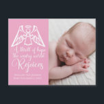 ベビーガールフォトピンクエンジェルクリスマス磁気カード<br><div class="desc">この美しエレガントいピンクと白の磁気式のホリデーカードの上に、オ・ホーリーナイトの歌詞の上に天使が座る。希望の鼓動、疲れた世界は喜ぶ。この素晴らしいお誕生のお知らせのカードに、素晴らしい書道と写真を表生まれたばかりのと裏に貼って喜んでください。クリスチャンの素晴らしい女の赤ちゃんの誕生アナウンスマグネットクリスマスカード。</div>