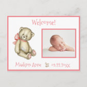 ベビーガールフォトピンクタイポグラフィ名統計 案内ポストカード (正面)